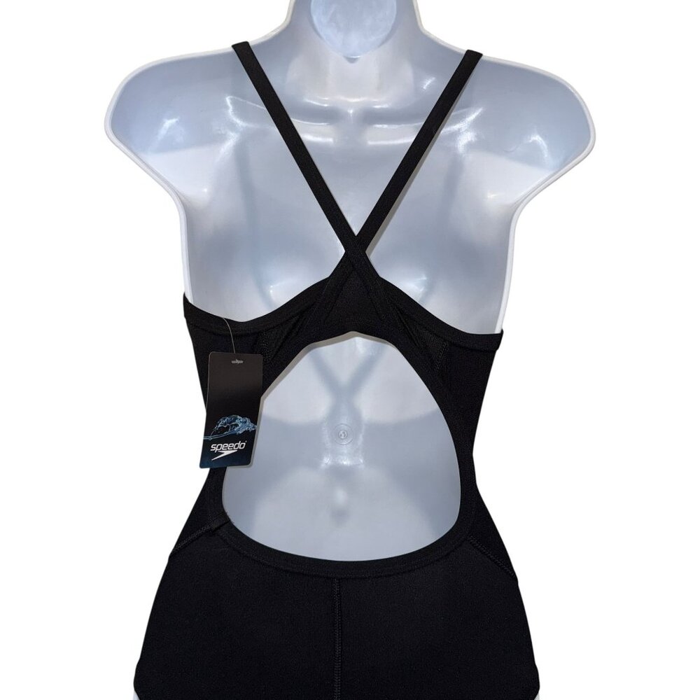 NWT Speedo Endurance + One Piece Swimsuit Womens 6 32 Black White Solid - Picture 5 of 7